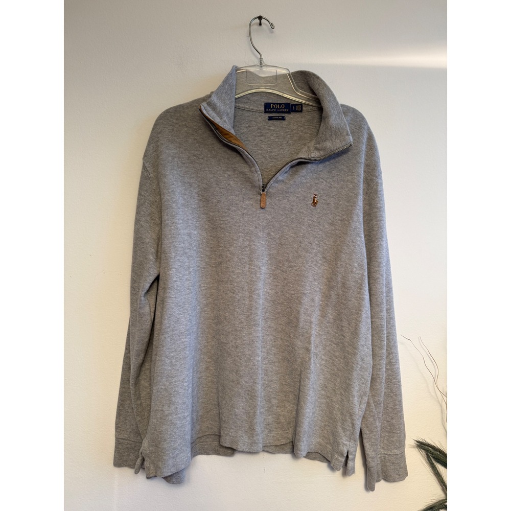 Polo Ralph Lauren Mens Grey Estate Rib Quarter Zip Pullover Sweater Large‎ 3917